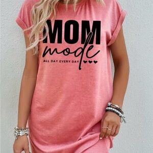 Pink 'Mom Mode' Vibrant Crew Neck Dress